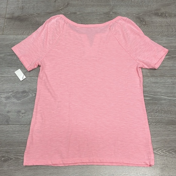 NWT Talbots Embroider Lace Trim Split Neck Cotton Tee Gardenia Pink XS - Picture 13 of 13
